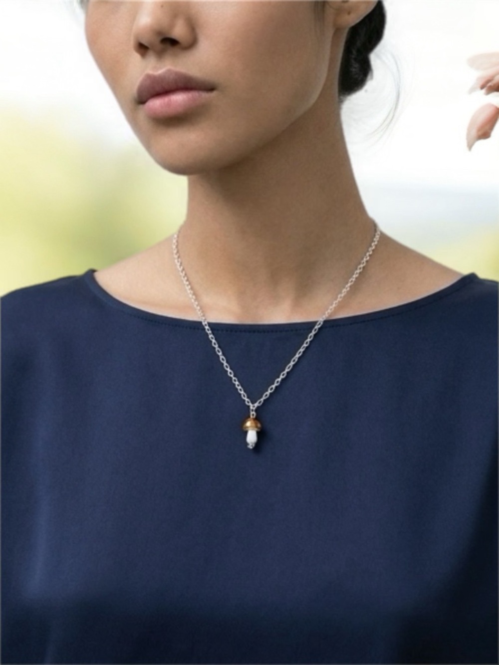 Kawaii - Handmade Artisan - Glass Mushroom‎ Necklace & Earrings Set